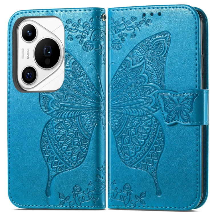 For Huawei Pura 70 Ultra Butterfly Love Flower Embossed Leather Phone Case(Blue)