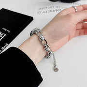 For Xiaomi Mi Band 3 / 4 Beaded Bracelet Metal Watch Band(Silver+Dual Ring)