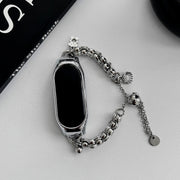 For Xiaomi Mi Band 5 / 6 Beaded Bracelet Metal Watch Band(Silver+Single Bead)
