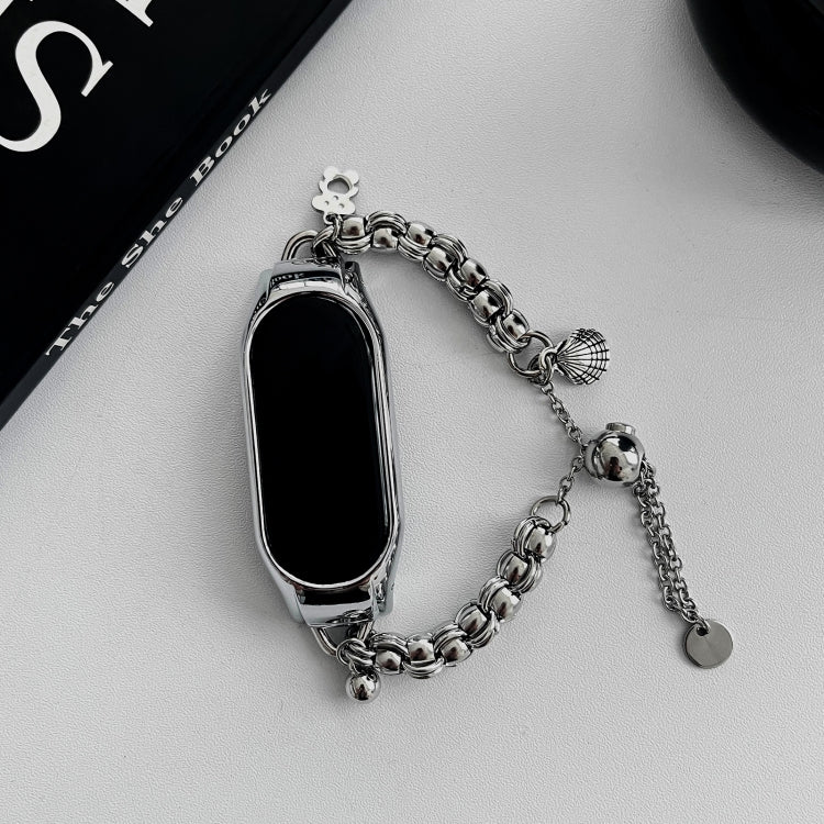 For Xiaomi Mi Band 5 / 6 Beaded Bracelet Metal Watch Band(Silver+Single Bead)