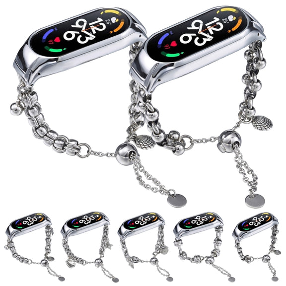For Xiaomi Mi Band 3 / 4 Beaded Bracelet Metal Watch Band(Silver+Star)