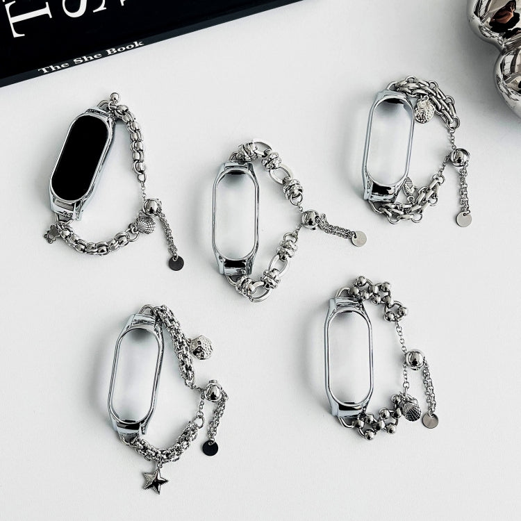 For Xiaomi Mi Band 3 / 4 Beaded Bracelet Metal Watch Band(Silver+Star)