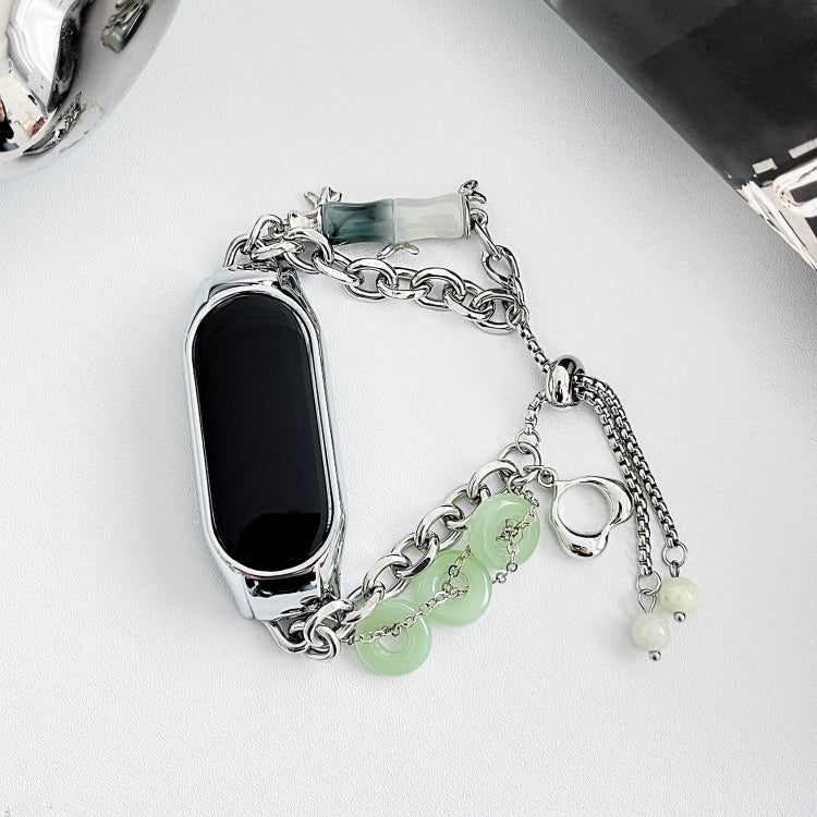 For Xiaomi Mi Band 5 / 6 Crystal Beaded Onyx Watch Band(Silver+Jade Donut)