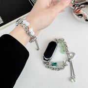 For Xiaomi Mi Band 5 / 6 Crystal Beaded Onyx Watch Band(Silver+Jade Donut)