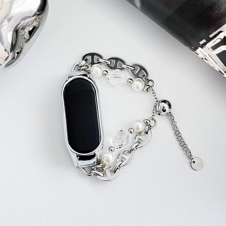 For Xiaomi Mi Band 3 / 4 Crystal Beaded Onyx Watch Band(Silver+Crystal Bead)