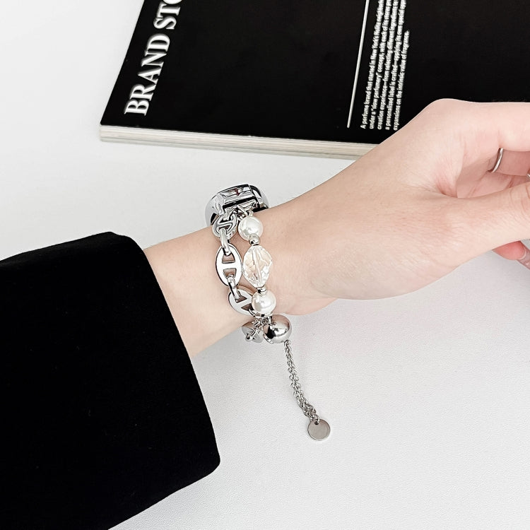 For Xiaomi Mi Band 3 / 4 Crystal Beaded Onyx Watch Band(Silver+Crystal Bead)