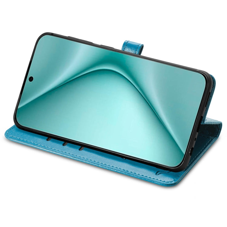 For Huawei Pura 70 Cat and Dog Embossed Leather Phone Case(Blue)