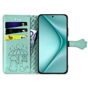 For Huawei Pura 70 Cat and Dog Embossed Leather Phone Case(Green)