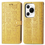 For Huawei Pura 70 Pro+ Cat and Dog Embossed Leather Phone Case(Yellow)