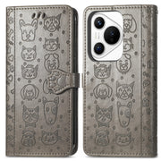 For Huawei Pura 70 Pro+ Cat and Dog Embossed Leather Phone Case(Gray)