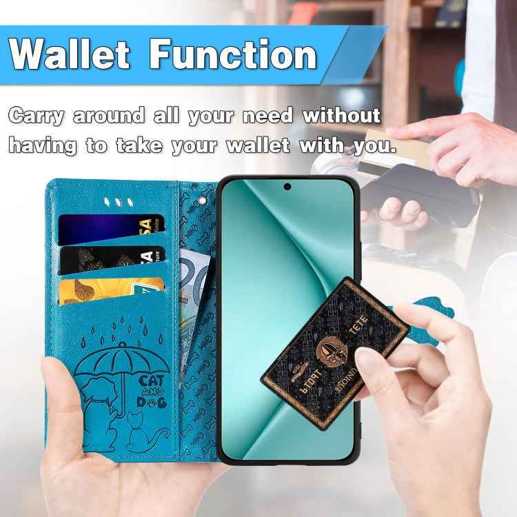 For Huawei Pura 70 Pro Cat and Dog Embossed Leather Phone Case(Green)
