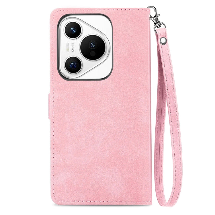 For Huawei Pura 70 Pro Embossed Flower Zipper Leather Phone Case(Pink)
