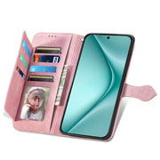 For Huawei Pura 70 Pro Embossed Flower Zipper Leather Phone Case(Pink)