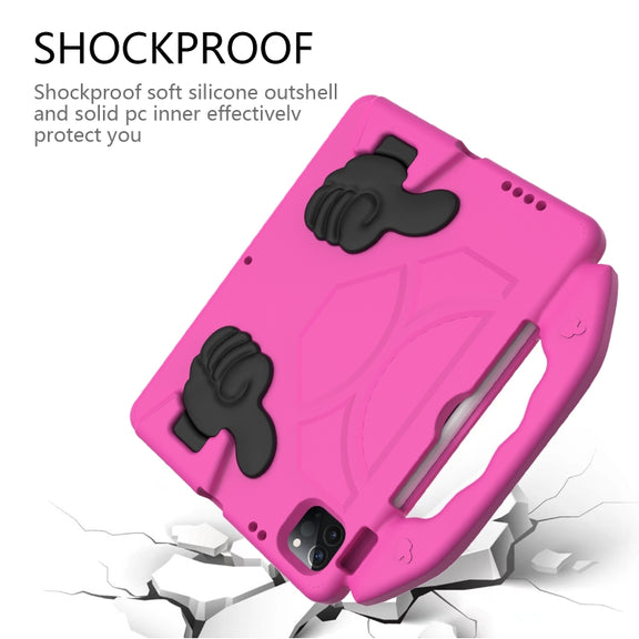 For iPad Pro 11 2024 Children EVA Shockproof Tablet Case with Thumb Bracket(RoseRed)