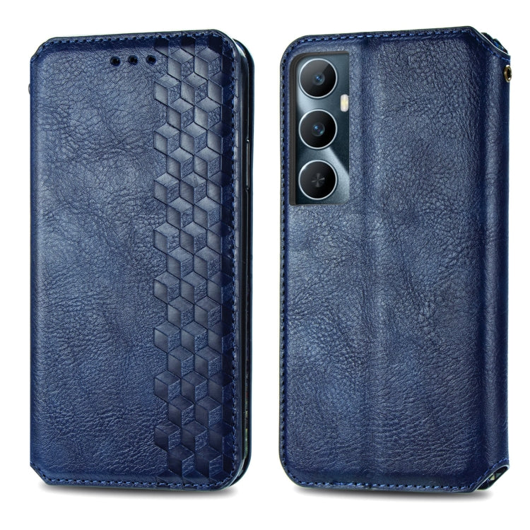 For Realme C65 Cubic Grid Pressed Magnetic Leather Phone Case(Blue)