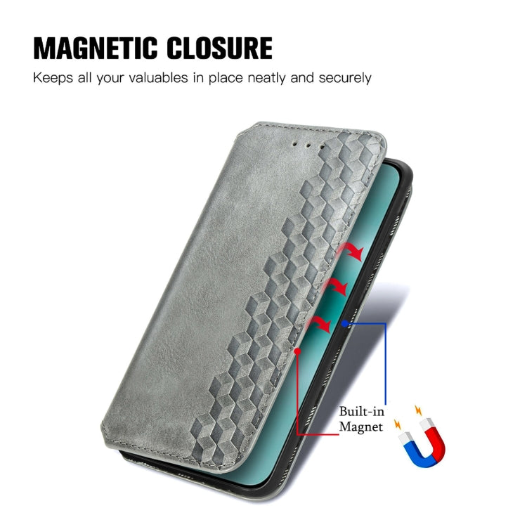 For Huawei Pura 70 Pro Cubic Grid Pressed Magnetic Leather Phone Case(Gray)