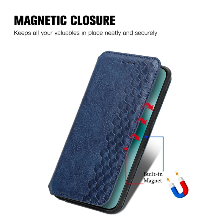 For Huawei Pura 70 Pro+ Cubic Grid Pressed Magnetic Leather Phone Case(Blue)