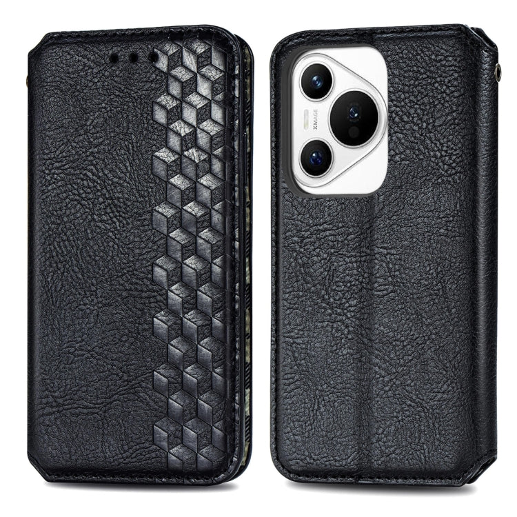 For Huawei Pura 70 Pro+ Cubic Grid Pressed Magnetic Leather Phone Case(Black)