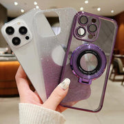 For iPhone 16 Pro Electroplated Holder Gradient Glitter MagSafe Phone Case(Green)