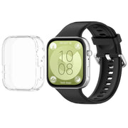 For Huawei Watch Fit3 Silicone Soft Watch Band + Clear Watch Protective Case Set(Black)
