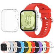 For Huawei Watch Fit3 Silicone Soft Watch Band + Clear Watch Protective Case Set(Green)