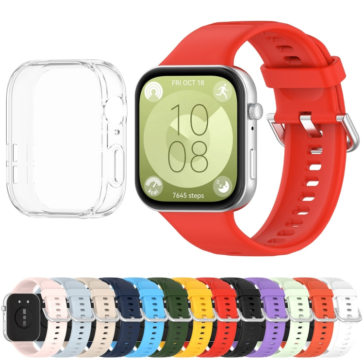 For Huawei Watch Fit3 Silicone Soft Watch Band + Clear Watch Protective Case Set(Lilac Purple)