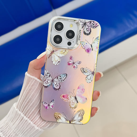 For iPhone 16 Pro Electroplating Laser Butterfly Phone Case(Pink Butterflies AB2)
