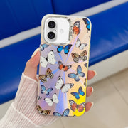 For iPhone 16 Electroplating Laser Butterfly Phone Case(Color Butterflies AB1)