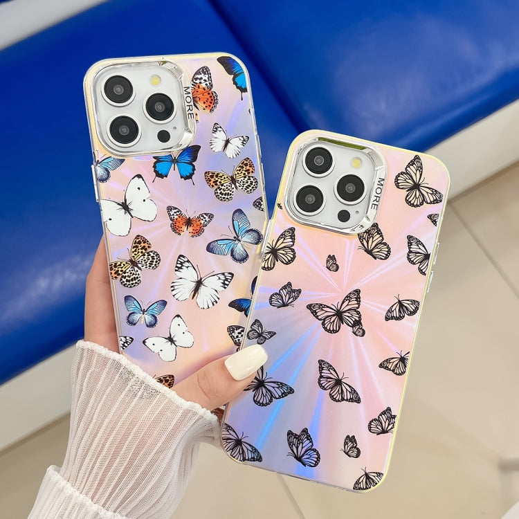 For iPhone 16 Electroplating Laser Butterfly Phone Case(Pink Butterflies AB2)