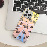 For iPhone 16 Plus Electroplating Laser Butterfly Phone Case(Black Butterflies AB5)