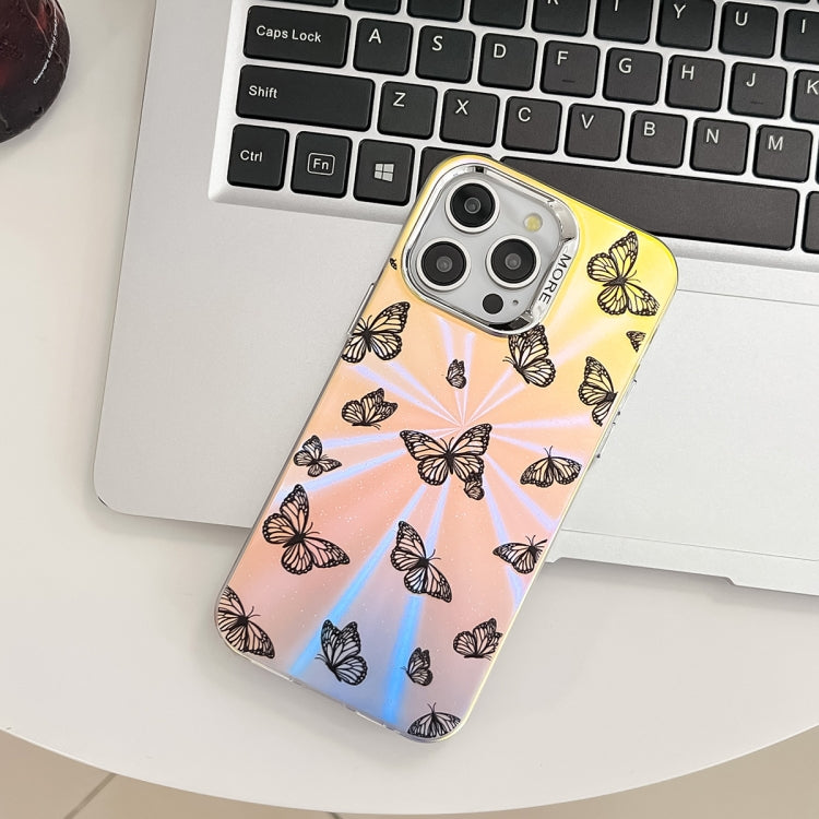For iPhone 16 Pro Electroplating Laser Butterfly Phone Case(Blue Butterflies AB4)