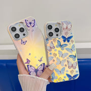 For iPhone 16 Plus Electroplating Laser Butterfly Phone Case(Pink Butterflies AB2)