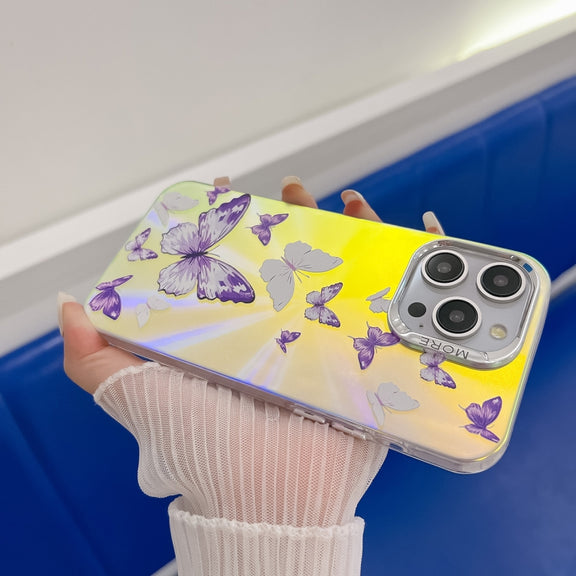 For iPhone 16 Electroplating Laser Butterfly Phone Case(Blue Butterflies AB4)