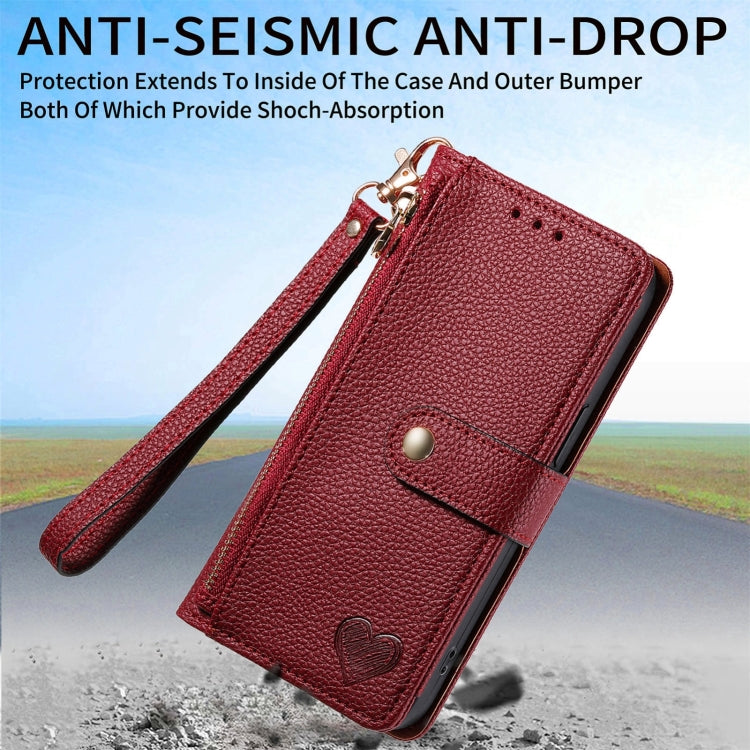For Samsung Galaxy S25 Ultra 5G Love Zipper Lanyard Leather Phone Case(Brown)