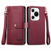 For Huawei Pura 70 Love Zipper Lanyard Leather Phone Case(Red)