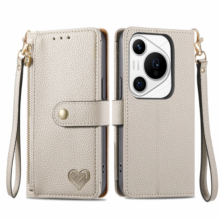 For Huawei Pura 70 Pro Love Zipper Lanyard Leather Phone Case(Gray)