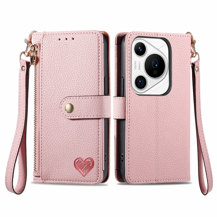 For Huawei Pura 70 Pro Love Zipper Lanyard Leather Phone Case(Pink)