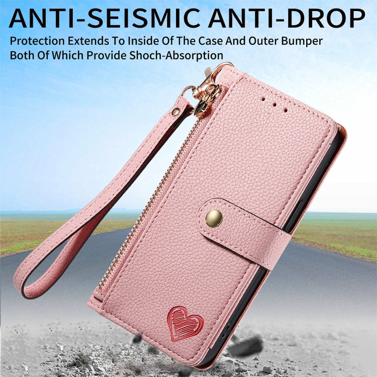 For Huawei Pura 70 Pro Love Zipper Lanyard Leather Phone Case(Pink)