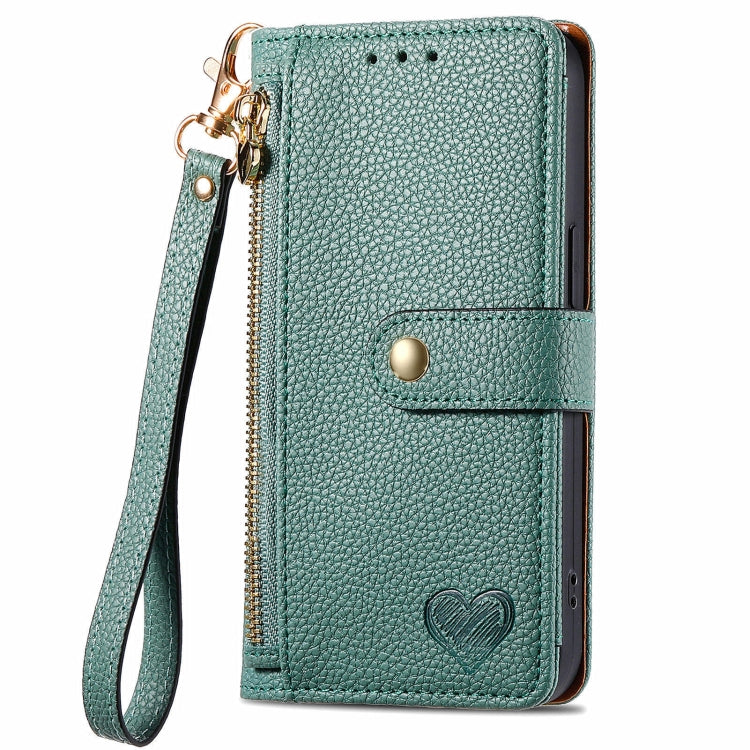 For Huawei Pura 70 Pro+ Love Zipper Lanyard Leather Phone Case(Green)