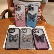For iPhone 16 Pro Max Electroplated Gradient Glitter 3D Butterfly TPU Phone Case(Gradient Pink)