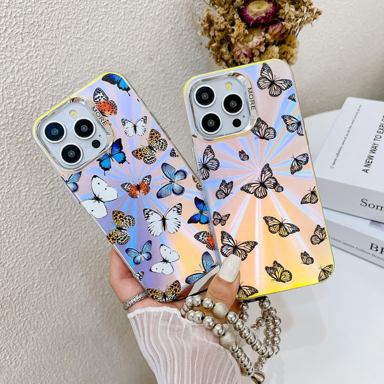 For iPhone 16 Plus Electroplating Laser Butterfly Phone Case with Wrist Strap(Color Butterflies AB1)