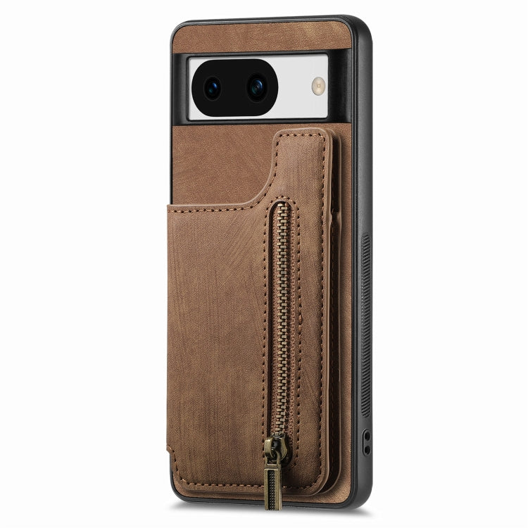 For Google Pixel 9 / 9 Pro Retro Leather Zipper Wallet Back Phone Case(Brown)
