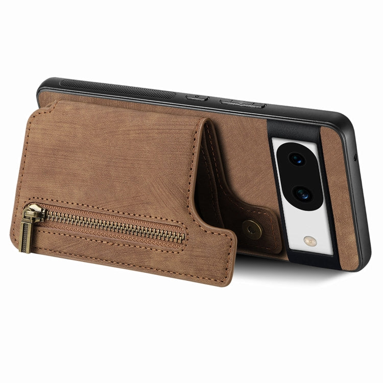 For Google Pixel 9 / 9 Pro Retro Leather Zipper Wallet Back Phone Case(Brown)