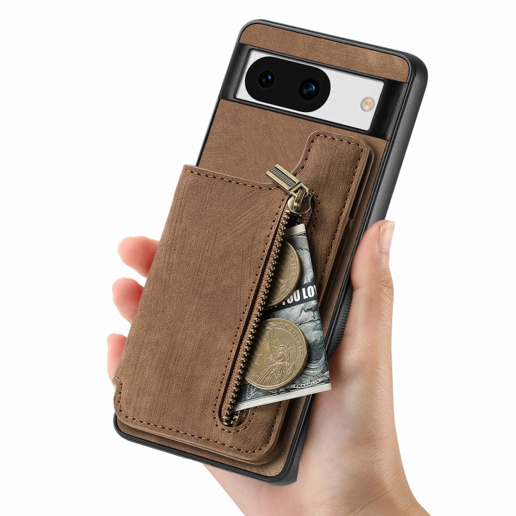 For Google Pixel 9 / 9 Pro Retro Leather Zipper Wallet Back Phone Case(Brown)