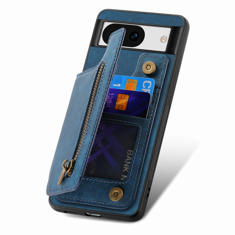 For Google Pixel 9 / 9 Pro Retro Leather Zipper Wallet Back Phone Case(Blue)
