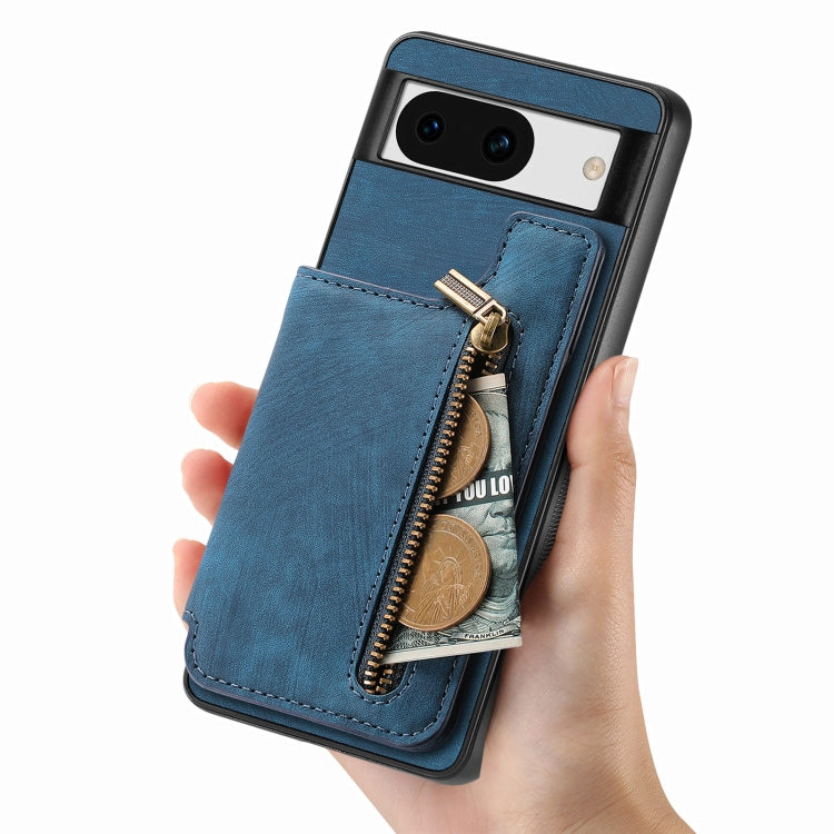 For Google Pixel 9 / 9 Pro Retro Leather Zipper Wallet Back Phone Case(Blue)