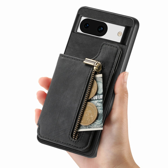 For Google Pixel 9 / 9 Pro Retro Leather Zipper Wallet Back Phone Case(Black)