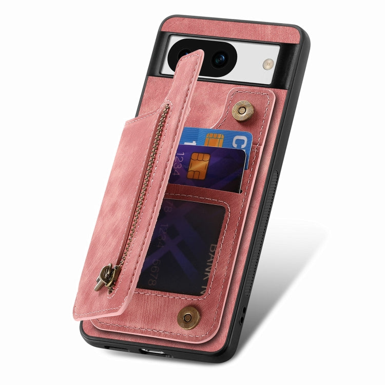 For Google Pixel 9 Pro XL Retro Leather Zipper Wallet Back Phone Case(Pink)