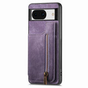 For Google Pixel 9 Pro XL Retro Leather Zipper Wallet Back Phone Case(Purple)