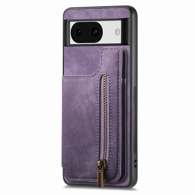 For Google Pixel 9 Pro XL Retro Leather Zipper Wallet Back Phone Case(Purple)